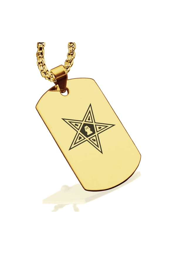 Stainless Steel Masonic Blazing Eastern Star Symbol Dog Tag Pendant Necklace