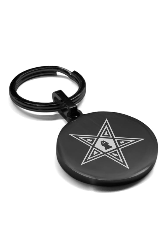Stainless Steel Masonic Blazing Eastern Star Symbol Round Medallion Keychain Circle Ring