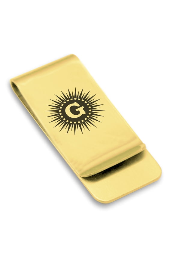 Stainless Steel Masonic Letter G Symbol Classic Slim Money Clip Credit Card Holder
