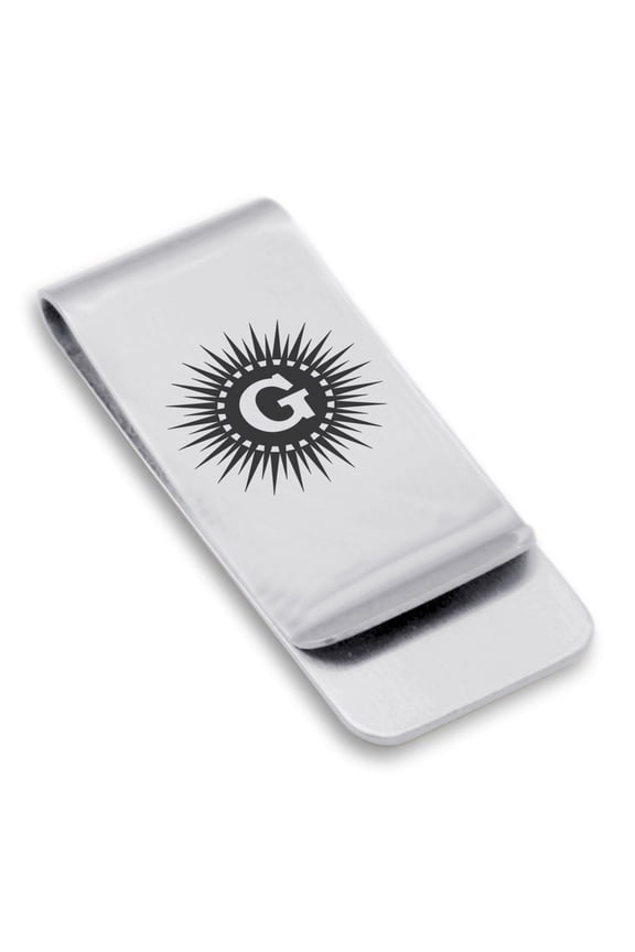 Stainless Steel Masonic Letter G Symbol Classic Slim Money Clip Credit Card Holder
