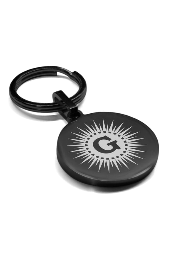 Stainless Steel Masonic Letter G Symbol Round Medallion Keychain Circle Ring