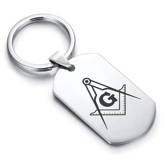 Stainless Steel Masonic Square and Compass Symbol Dog Tag Keychain Circle Ring