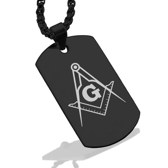Stainless Steel Masonic Square and Compass Symbol Dog Tag Pendant Necklace