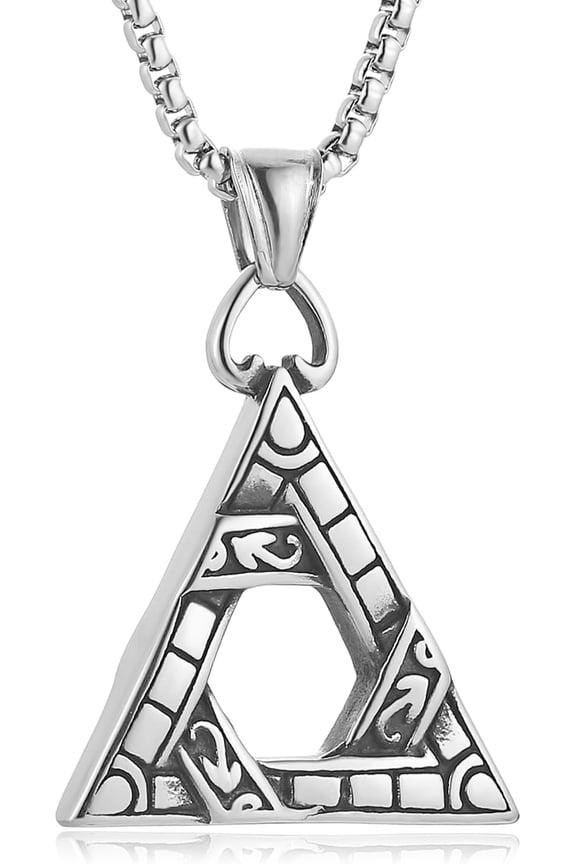 Stainless Steel Masonic Triangle Pendant Necklace, All-Seeing Eye Illuminati Symbol with 22 Inch Adjustable Chain, Mysterious Geometric Jewelry Gift for Men & Women