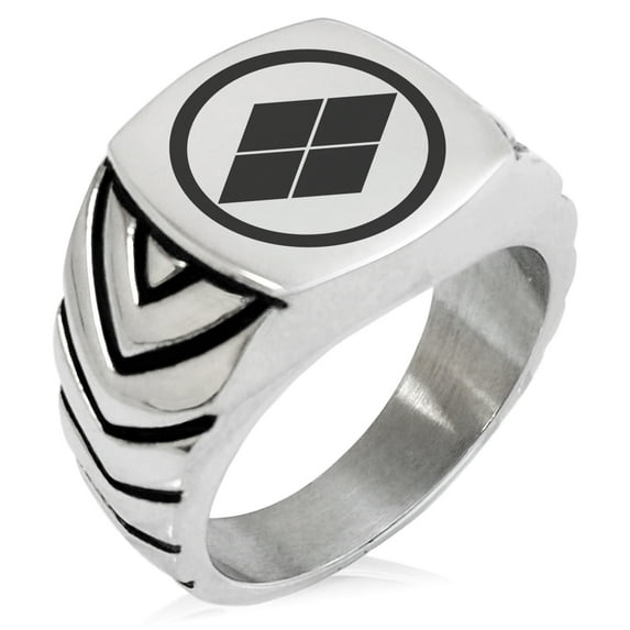 Stainless Steel Matsumae Samurai Crest Chevron Pattern Biker Style Polished Ring