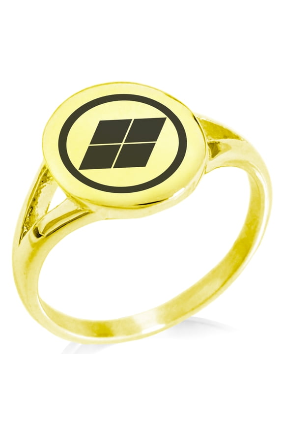 Stainless Steel Matsumae Samurai Crest Minimalist Oval Top Polished Statement Signet Ring