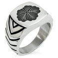 thumbnail image 1 of Stainless Steel Matsunaga Samurai Crest Chevron Pattern Biker Style Polished Ring, 1 of 1
