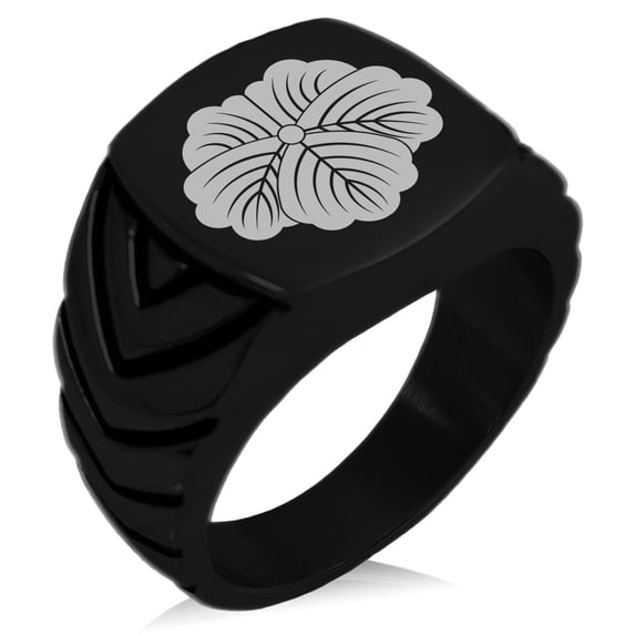 Stainless Steel Matsunaga Samurai Crest Chevron Pattern Biker Style Polished Ring