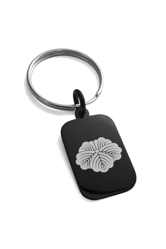 Stainless Steel Matsunaga Samurai Crest Engraved Small Rectangle Dog Tag Charm Keychain Keyring
