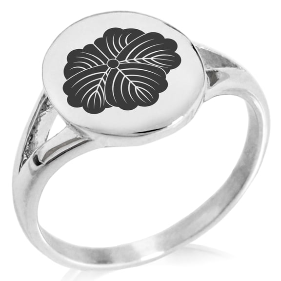 Stainless Steel Matsunaga Samurai Crest Minimalist Oval Top Polished Statement Signet Ring