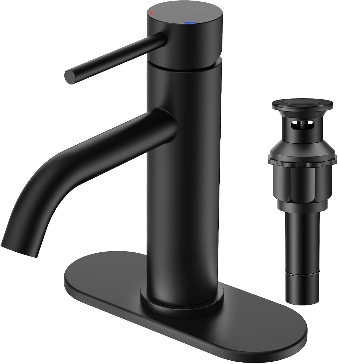 TVOFEK Black Bathroom Faucet 3 Hole, Single Handle Bathroom Sink Faucets with Metal Pop up Drain, Deck Plate and Supply Hoses for Vanity RV Restroom