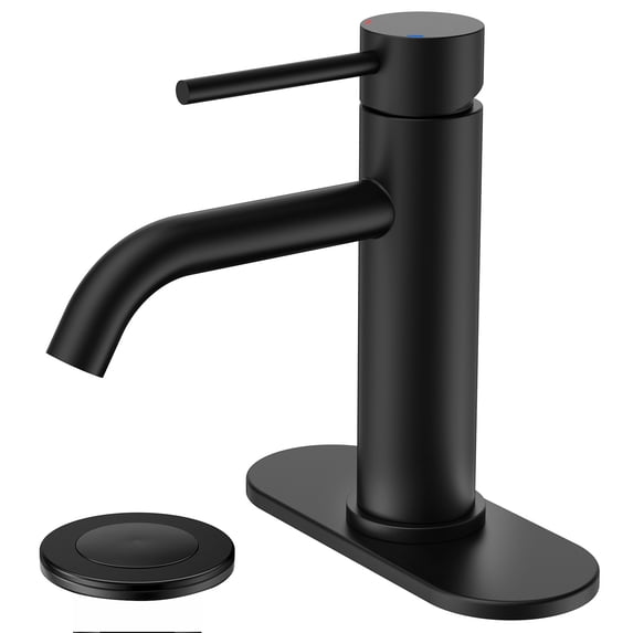 TVOFEK Black Bathroom Faucet 3 Hole, Single Handle Bathroom Sink Faucets with Metal Pop up Drain, Deck Plate and Supply Hoses for Vanity RV Restroom