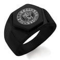 thumbnail image 1 of Tioneer Stainless Steel Mayan Calendar Rune Engraved Hexagon Crest Flat Top Biker Style Polished Ring, 1 of 1