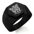 thumbnail image 1 of Stainless Steel Mayan Jaguar Rune Engraved Hexagon Crest Flat Top Biker Style Polished Ring, 1 of 1