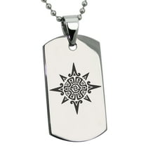 Tioneer Stainless Steel Mayan Sun God Rune Engraved Dog Tag Pendant Necklace