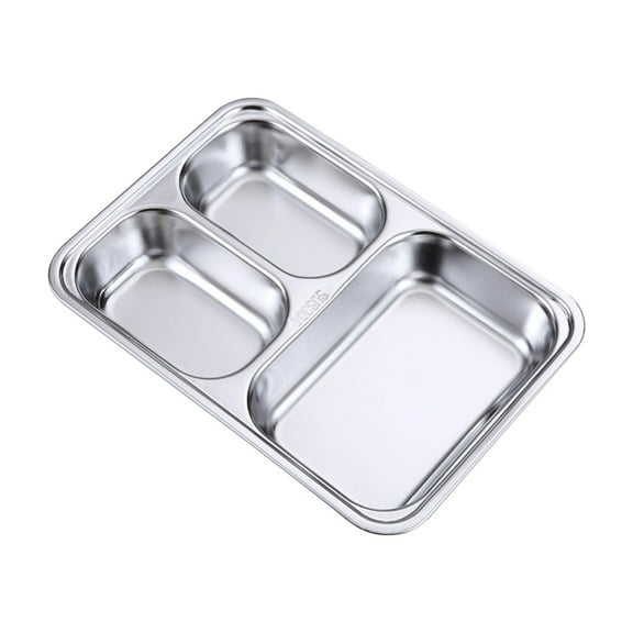 Stainless Steel Meal Plate, Rectangular Divided Dinner Tray, 11x8.7 inch Snack Food Tray Plate, Metal Baking Sheet Pan for Oven, 3 Sections Divided Dinner Plates for Men & Women,Silver