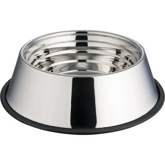 INDIPETS Non-Tip Capacity Measurement Dish: Non-Skid Pet Water and Food Bowl | 32 oz, Stainless Steel (PN: 800145)