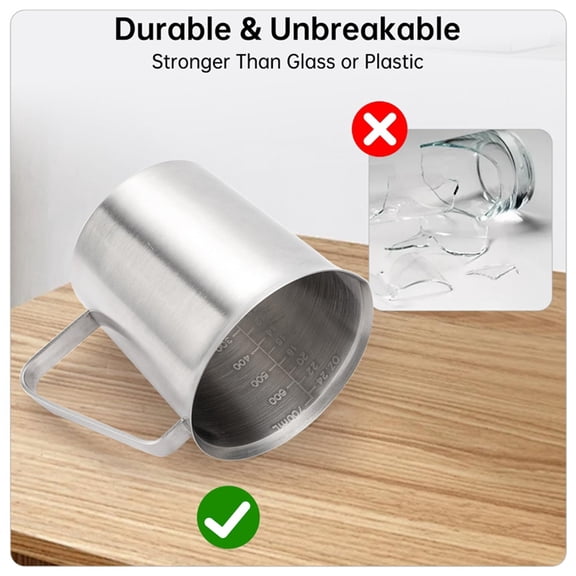 Stainless Steel Measuring Cup 3 Cup Capacity, Metal Measuring Cup with Handle, Kitchen Tools for Baking and Cooking