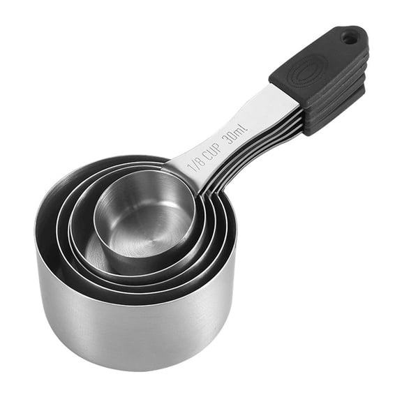 Stainless Steel Measuring Cup Set 5 Piece with Magnetic Silicone Handle Stackable Kitchen Measuring Cups for Baking and Cooking Graduated Scales in Cup and Ml Space Saving Nesting Design