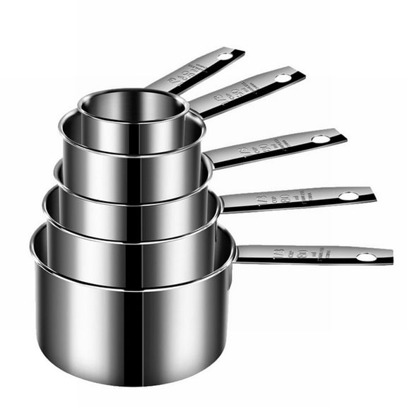 Stainless Steel Measuring Cup Set Kitchen Cooking Tool Stackable Cups and Spoons, Nesting Measure Cups with Stainless Steel Handle, Kitchen Gadgets for Cooking & Baking, set of 5(Silver,4.5x1.7")