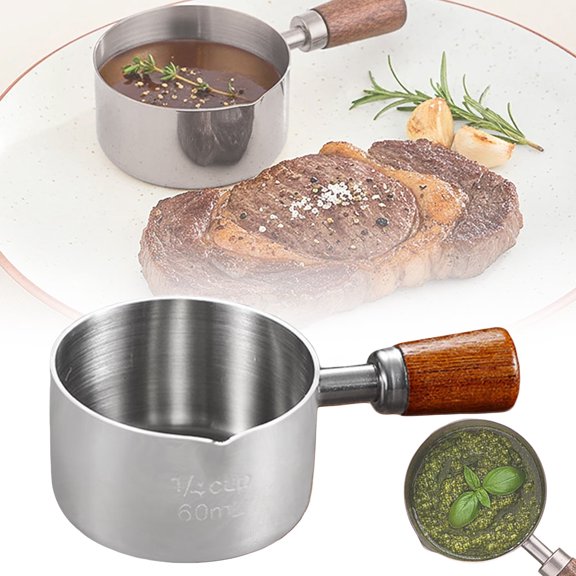Stainless Steel Measuring Cup,Sturdy Metal Steak Sauce Cup Steak Cup Ingredient Cup Measuring Spoon Cup Container French Fries Tomato Spoon,Single Cup for Wet Dry Ingredients(60ml)