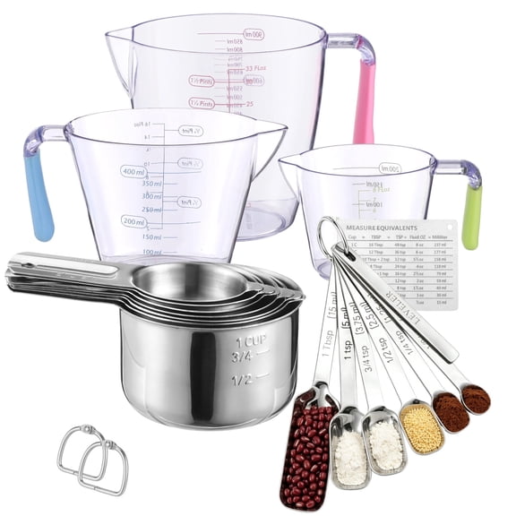 20 Pcs Measuring Cups and Spoons Set, Stainless Steel Kitchen Gadgets Cooking Baking for Dry or Liquid Ingredients, Nesting Measuring Spoons Leveler Conversion Chart