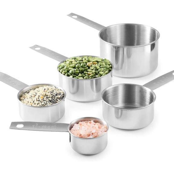 Stainless Steel Measuring Cups 5 Piece Set - Stackable Heavy Duty 304 SS with Handle for Dry & Liquid Ingredients
