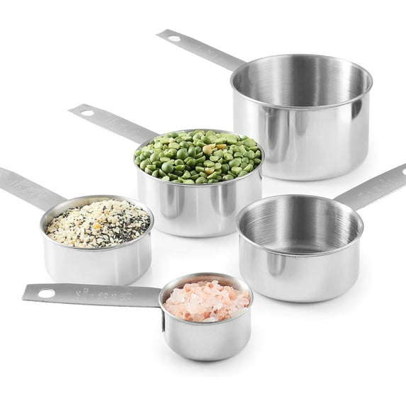 Stainless Steel Measuring Cups 5 Piece Set - Stackable Heavy Duty 304 SS with Handle for Dry & Liquid Ingredients