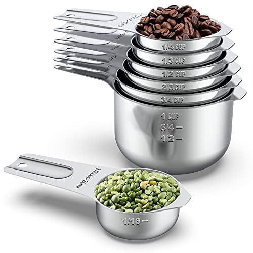 Stainless Steel Measuring Cups,Metal Measuring Cups Set with Easy to Read Markings for Measuring Dry or Liquid Ingredients,Set of 7