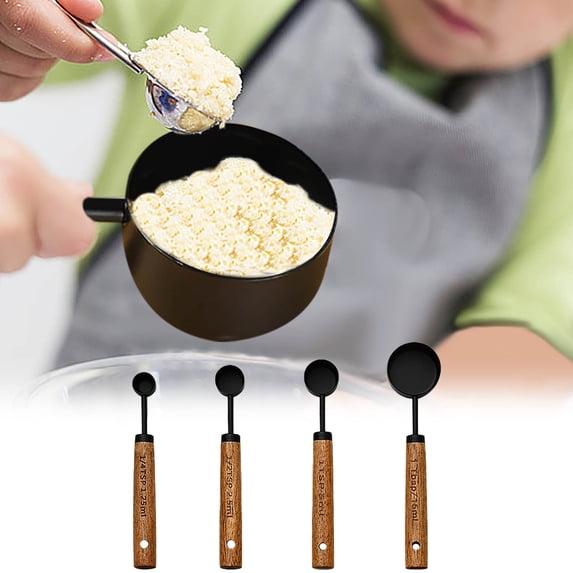 Stainless Steel Measuring Cups Set | 4-Piece Nested Kitchen Measuring Spoons with Wooden Handles | 1 Cup, 1/2, 1/3, 1/4 Cup Sizes for Baking, Cooking & Food Prep | Dry & Liquid Ingredients