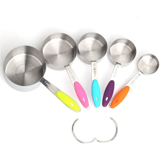 Stainless Steel Measuring Cups Set of 5 Nesting Measuring Cups for Kitchen Dry & Liquid Measurements, Dishwasher Safe, Ergonomic Design with Colored Handles
