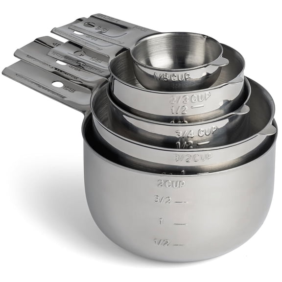 Minteem Stainless Steel Measuring Cups Set - (5 Piece Set) - Stackable Set with Spout - Includes 2 Cup and 1.5 Cup