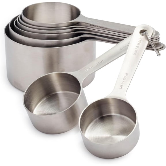 Stainless Steel Measuring Cups Set 8 Nesting Cups from to 2 Cups Durable 18/8 Steel with Easy-Open Ring, Space-Saving Design, Dishwasher