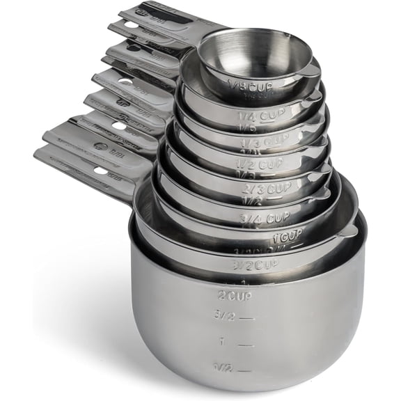 Minteem Stainless Steel Measuring Cups Set - (9 Piece Set) - Stackable Set with Spout - Engraved Dual Scale, Rust Proof Set for Cooking & Baking