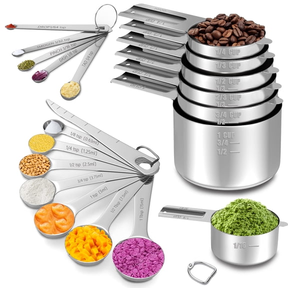 Stainless Steel Measuring Cups and Spoons Set 20‑Piece, Heavy‑Duty Metal Measuring Tools with Levelers for Cooking Baking