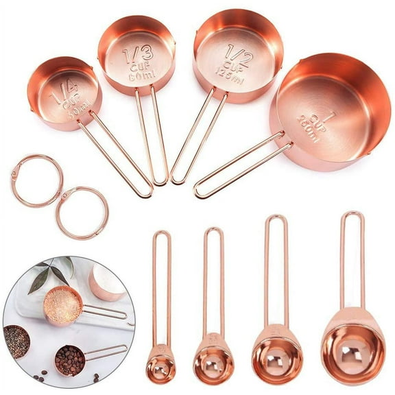 Stainless Steel Measuring Cups and Spoons with Scoop Measuring Ruler, Kitchen Conversion Chart Set of 8 for Dry and Liquid Ingredients