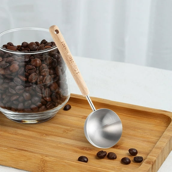 Stainless Steel Measuring Spoon with Wooden Handle, 25ML (1 TBSP + 2 TSP) Coffee Scoop for Grounds, Tea, Baking, Milk Powder, Seasonings, Easy-Read Markings (Silver, Size C)