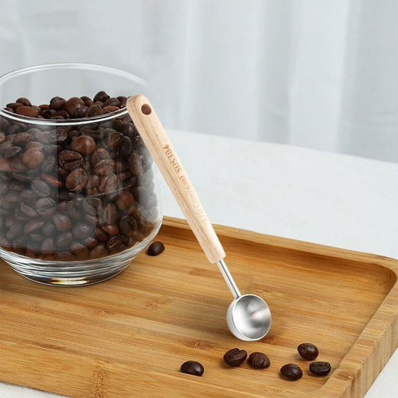 Stainless Steel Measuring Spoon with Wooden Handle, 4ML (1 TSP) Coffee Scoop for Grounds, Tea, Baking, Milk Powder, Seasonings, Easy-Read Markings (Silver, Size A)