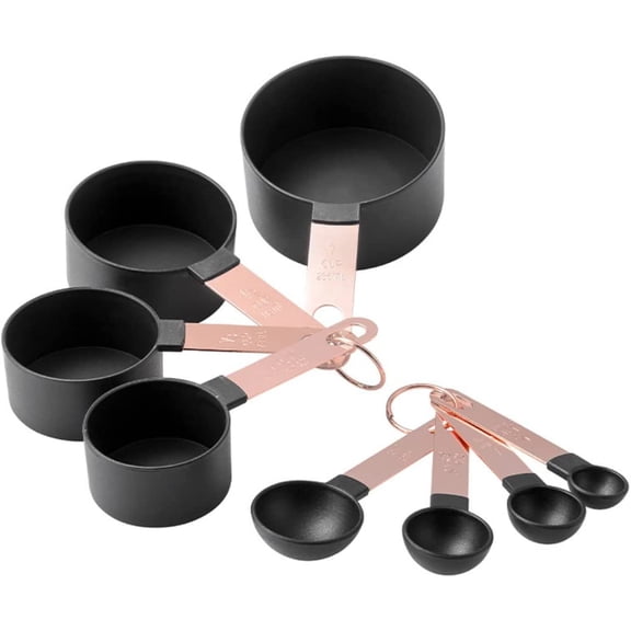 Stainless Steel, Measuring Spoon and Measuring Cup Set, Baking Tools, Copper-Plated Measuring Spoon (Black)