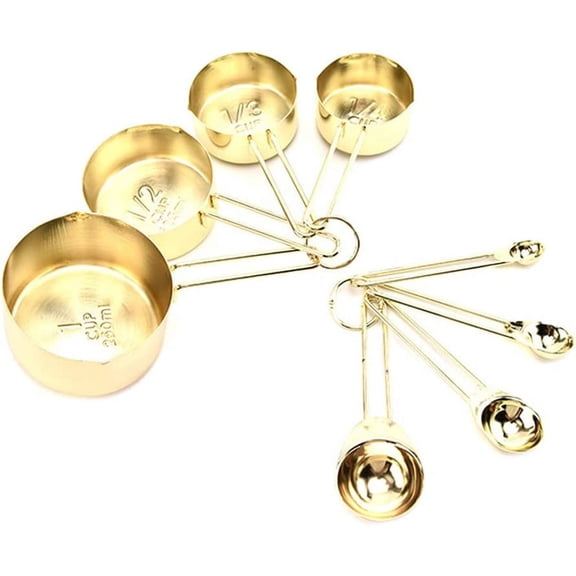 Stainless Steel Measuring Spoons Cups Set, Premium Stackable Tablespoons Measuring Set for Gift Dry Liquid Ingredients Cooking Baking Kitchen Cooking Tools 8 Piece (Gold)