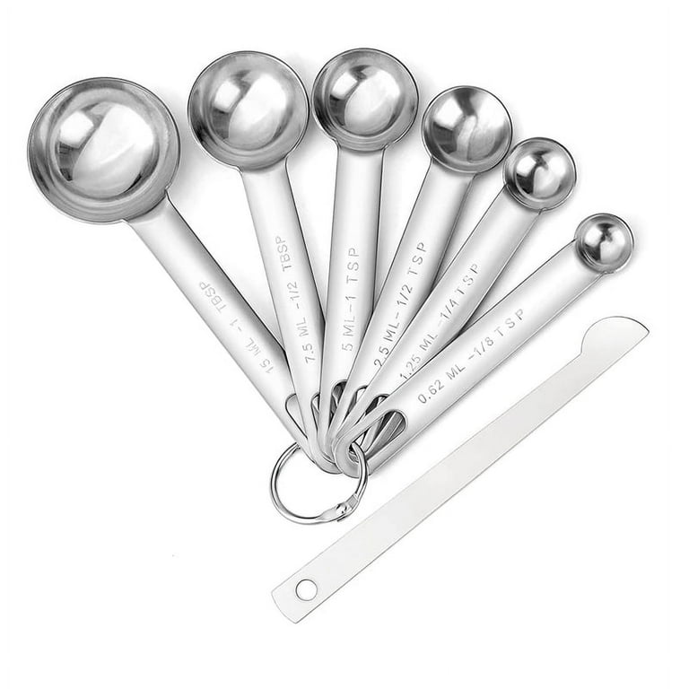 Stainless Steel Measuring Spoons Cups Set, Small Tablespoon, Teaspoons, Set  6 with Leveler, for Dry and Liquid 