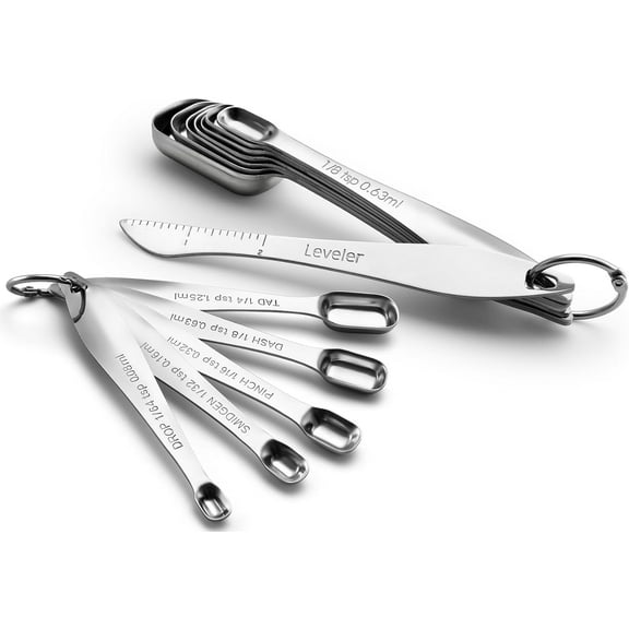 Stainless Steel Measuring Spoons Set of 13 with Leveler, Metal Teaspoon & Tablespoon, Kitchen Measuring Tools for Cooking & Baking, Fits Spice Jars, Dishwasher Safe, Accurate Measuring Cups