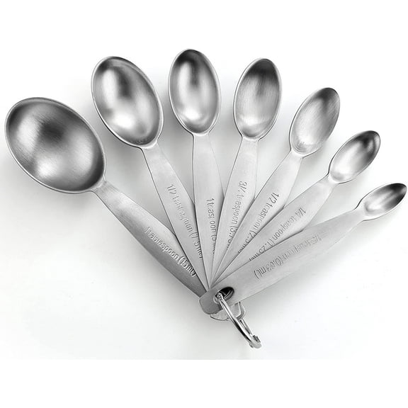 Stainless Steel Measuring Spoons Set of 7, Oval Metal Teaspoon & Tablespoon Measuring Spoons - Nesting Kitchen Gadgets For Baking & Cooking, Dual Measurements - Dry & Liquid Ingredients
