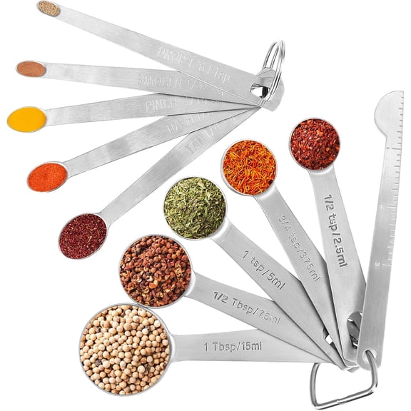 Stainless Steel Measuring Spoons Set with Leveler, 10 Pcs Mini Stackable Teaspoon & Tablespoon for Baking & Cooking, Kitchen Gadgets for Small Amount of Dry or Liquid Ingredients and Spices