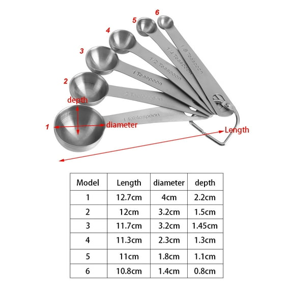Stainless Steel Measuring Spoons Set of 6 For Dry And Liquid Ingredients