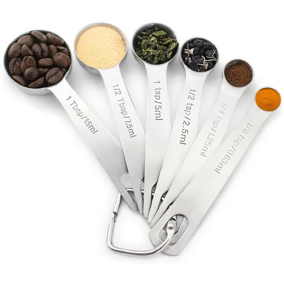Stainless Steel Measuring Spoons With Ring Holder - Set Of 7 - Baking Cooking