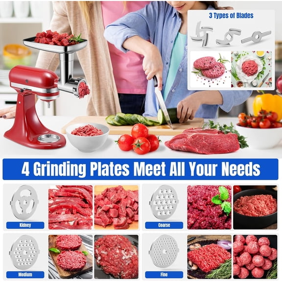 Stainless Steel Meat Grinder Attachments for Mixers, Meat Grinder, Sausage Stuffer, Perfect Grinder Attachment, Dishwasher Safe