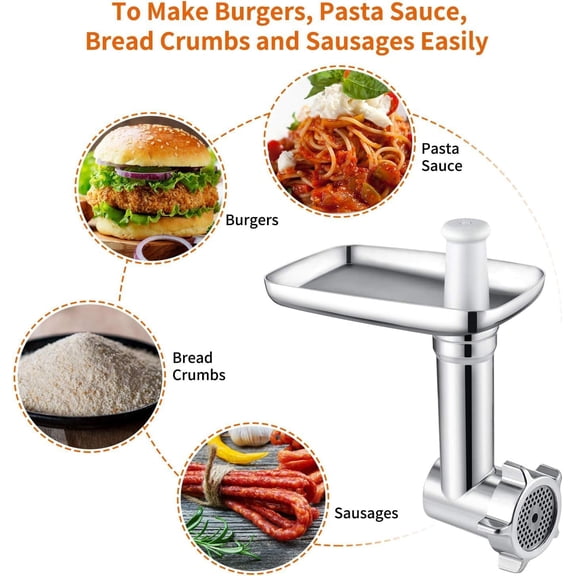 Stainless Steel Meat Grinder for Mixer, Dishwasher Safe with 3 Sausage Stuffers & 4 Grinding Plates, Anti-Corrosion Anti-Corrosion Polished DesignNot include the Mixer