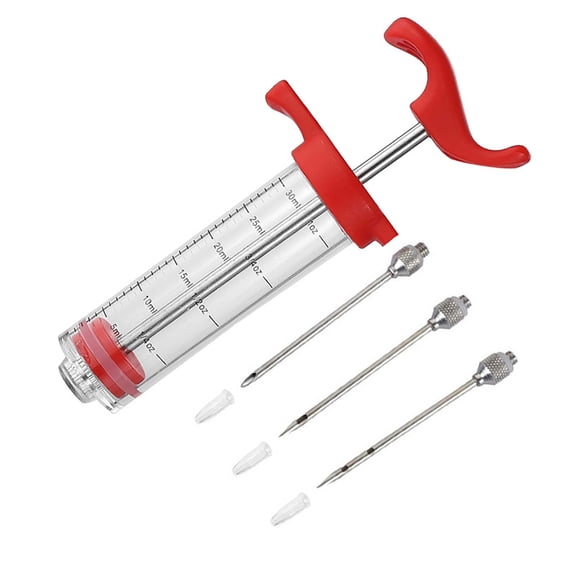 Stainless Steel Meat Injector for Barbecue Grilling Cooking Marinade Seasoning Flavor Injection Turkey Baking Tool Accessories Red