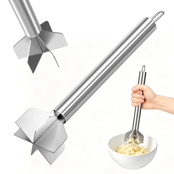 Stainless Steel Meat Masher 10 Inch Meat Chopper with 6 Blades Ergonomic Handle Ground Beef Chopper Tool for Hamburger Kitchen Cooking